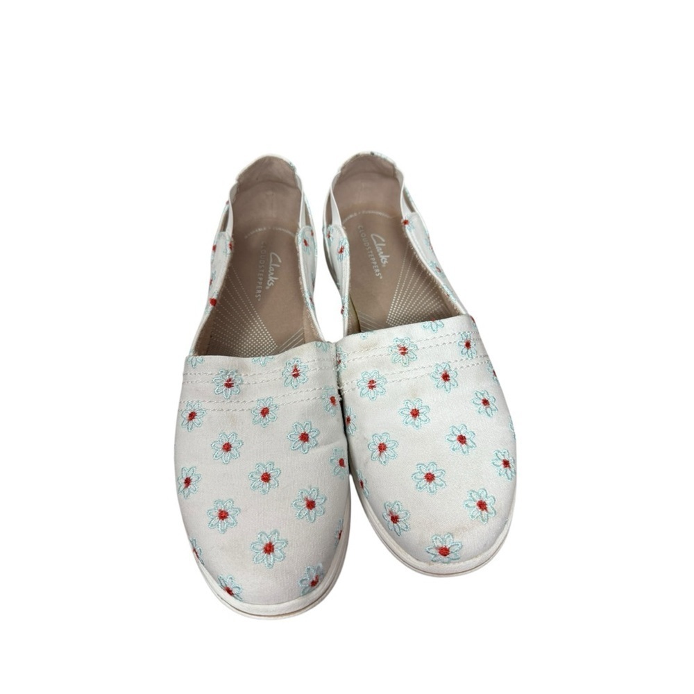 Clarks Cloudsteppers Daisy Breeze White Blue Slip On Sneakers Size 9 Medium